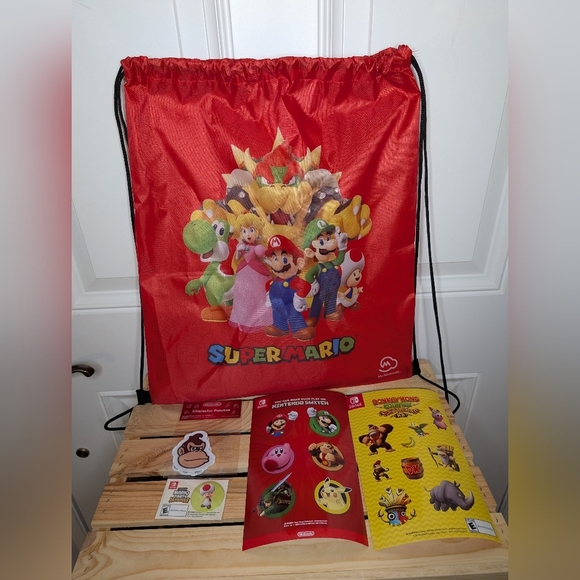 Super Mario Drawstring Bag My Nintendo Includes Stickers Pin Patches Brand New - Picture 1 of 6